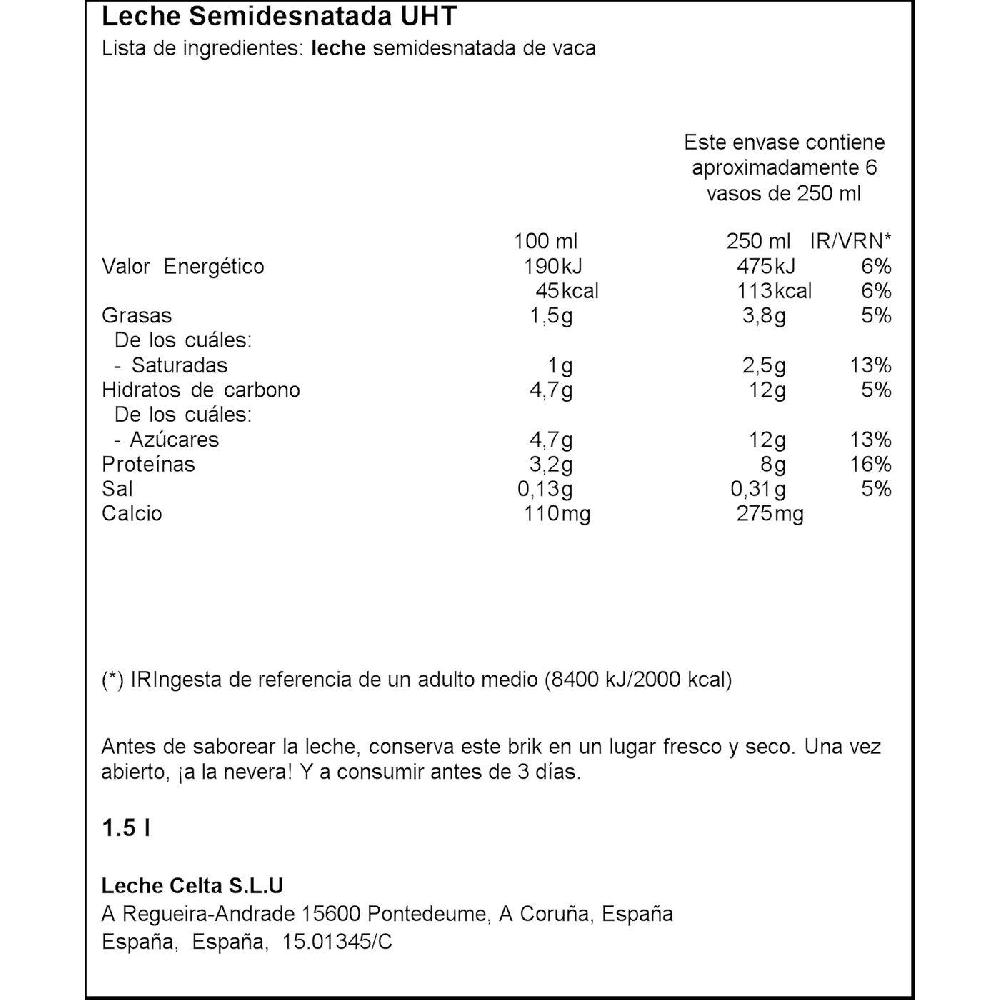 Eroski Leche Semidesnatada CELTA Brik 1 5 Litros