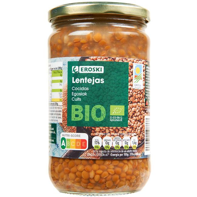 Eroski Lenteja cocida EROSKI BIO frasco 400 g
