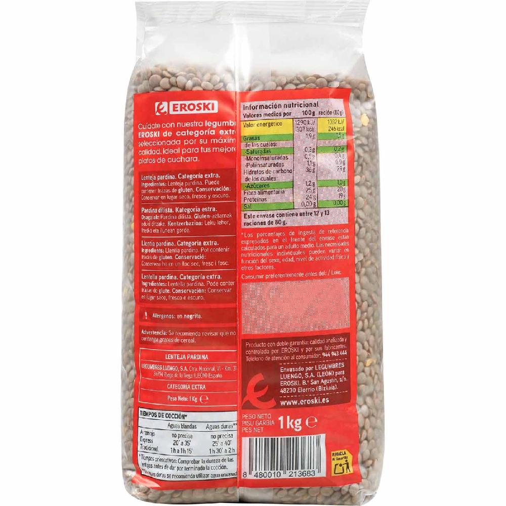 Eroski Lenteja Pardina EROSKI Paquete 1 Kg