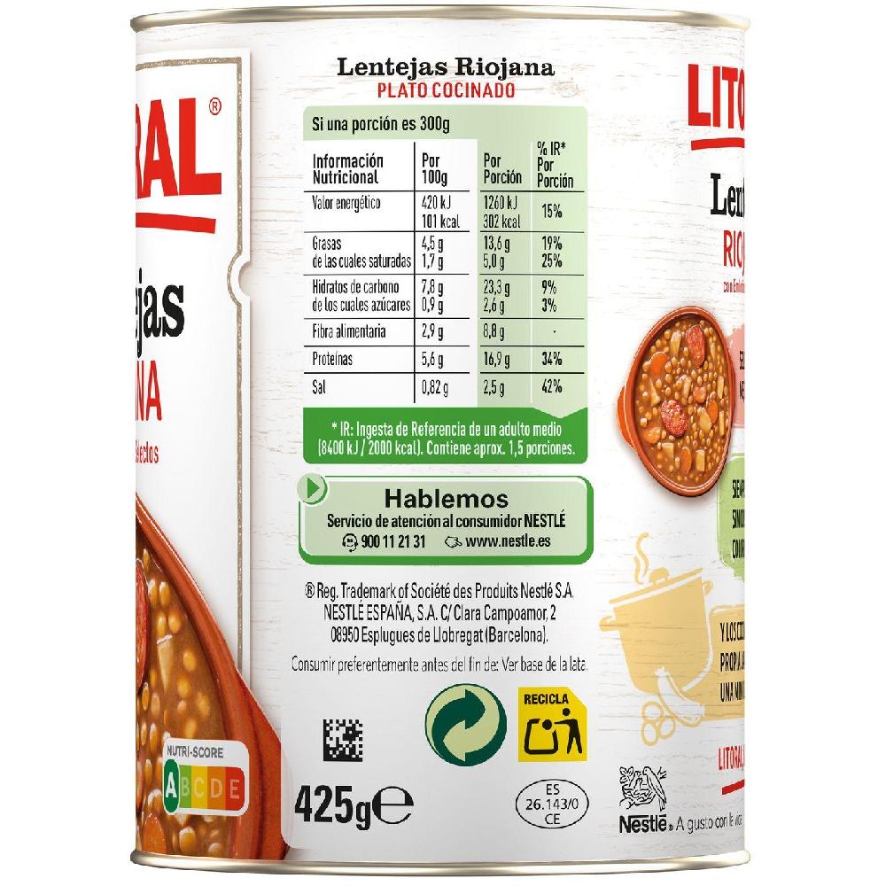 Eroski Lentejas A La Riojana LITORAL Lata 425 G