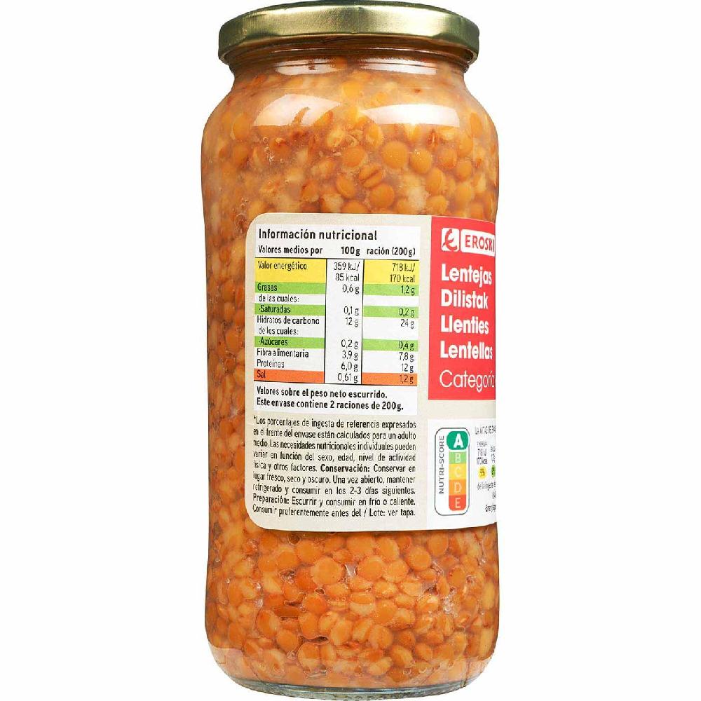 Eroski Lentejas Cocidas EROSKI Frasco 400 G