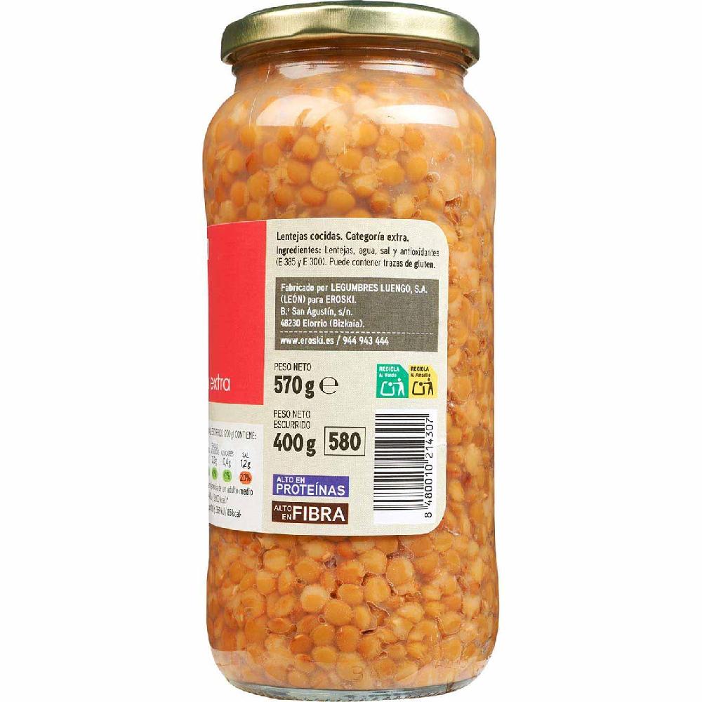 Eroski Lentejas Cocidas EROSKI Frasco 400 G