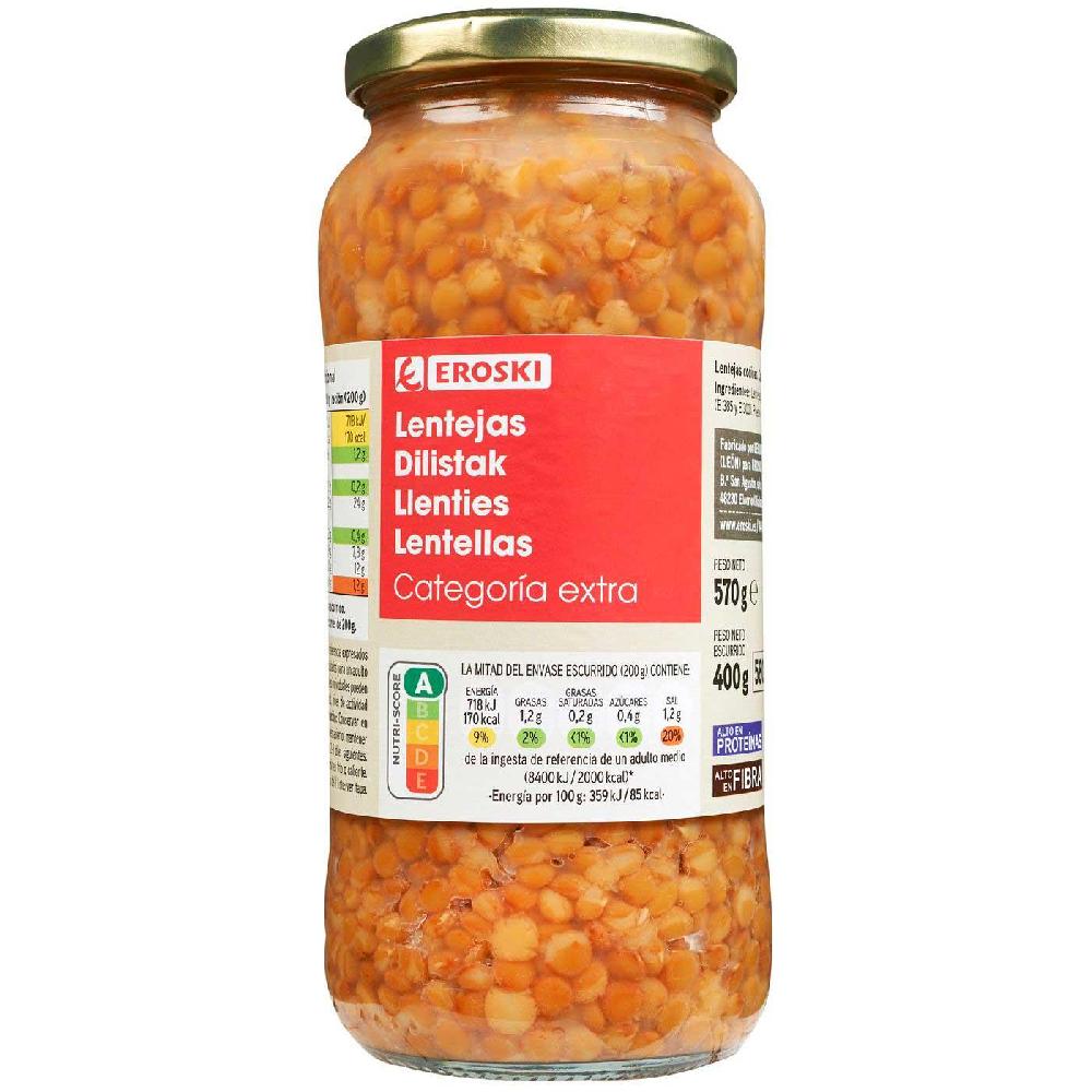Eroski Lentejas cocidas EROSKI frasco 400 g