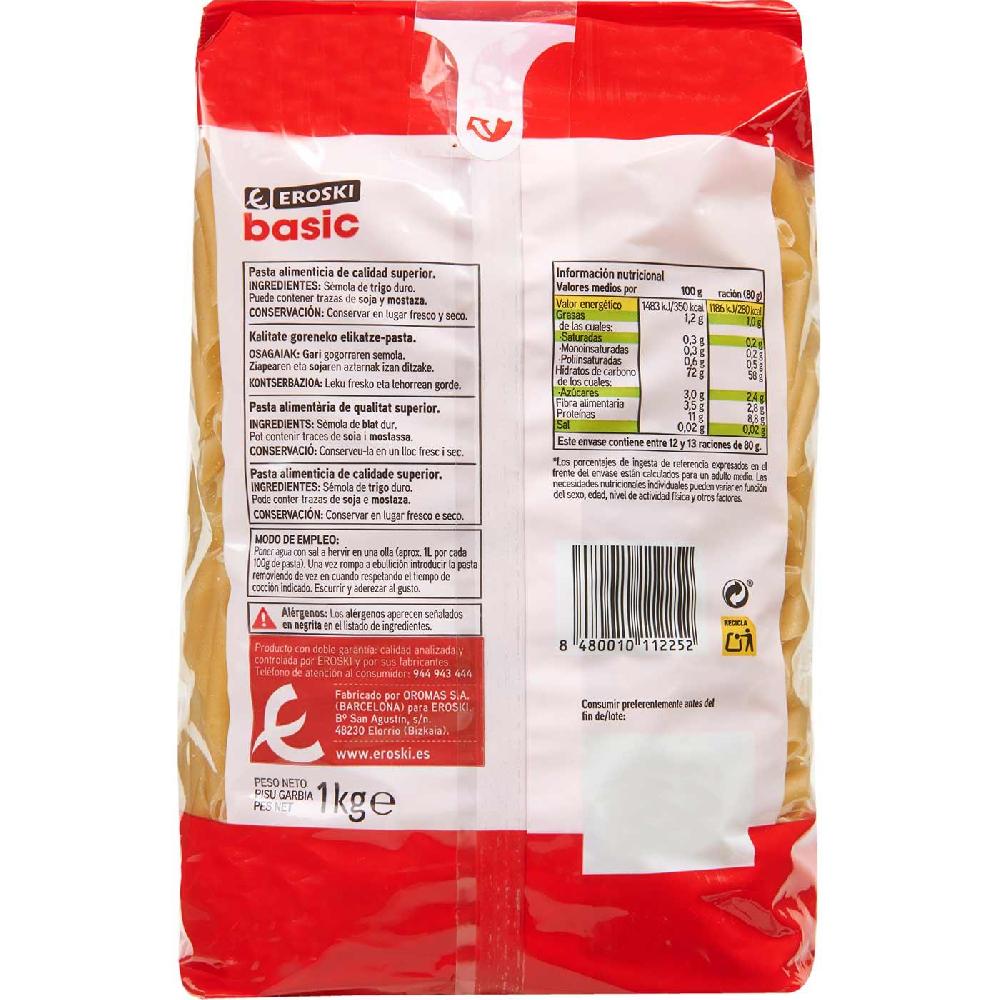 Eroski Macarrones EROSKI Basic Paquete 1 Kg