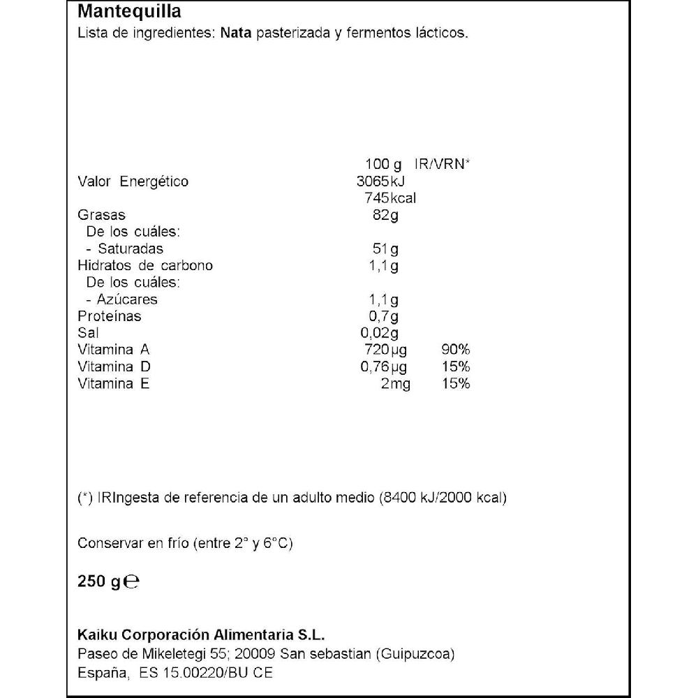 Eroski Mantequilla Extra KAIKU Pastilla 250 G