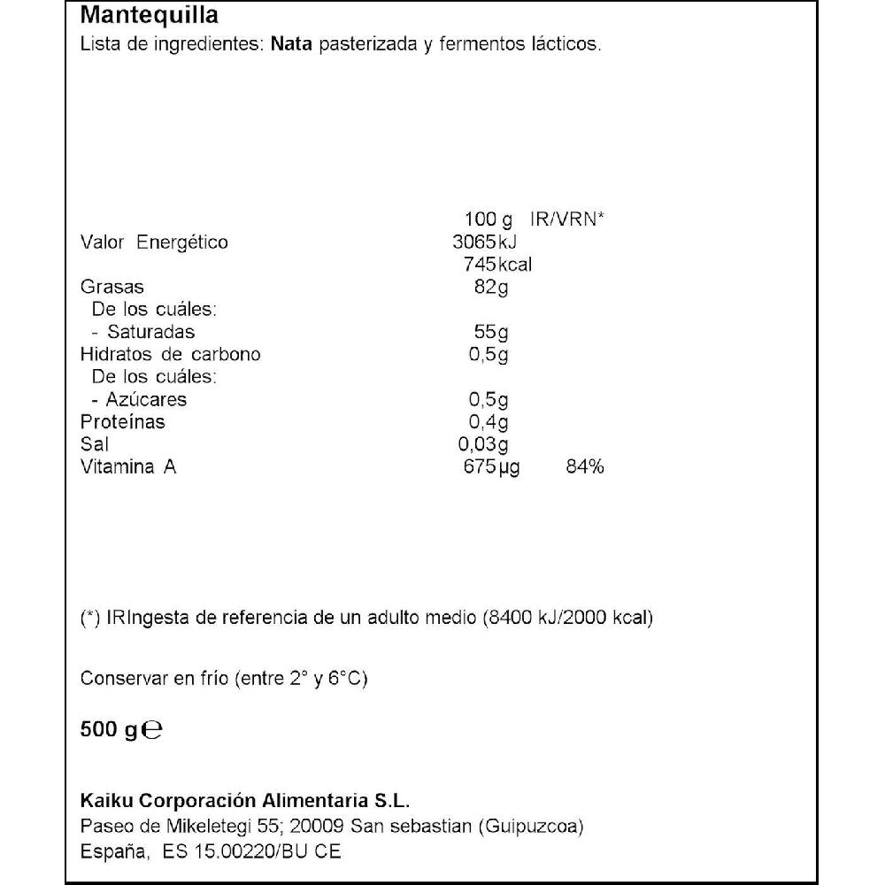 Eroski Mantequilla Extra KAIKU Pastilla 500 G