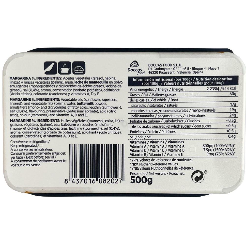 Eroski Margarina Vegetal 3/4 LUXMAR Tarrina 500 G
