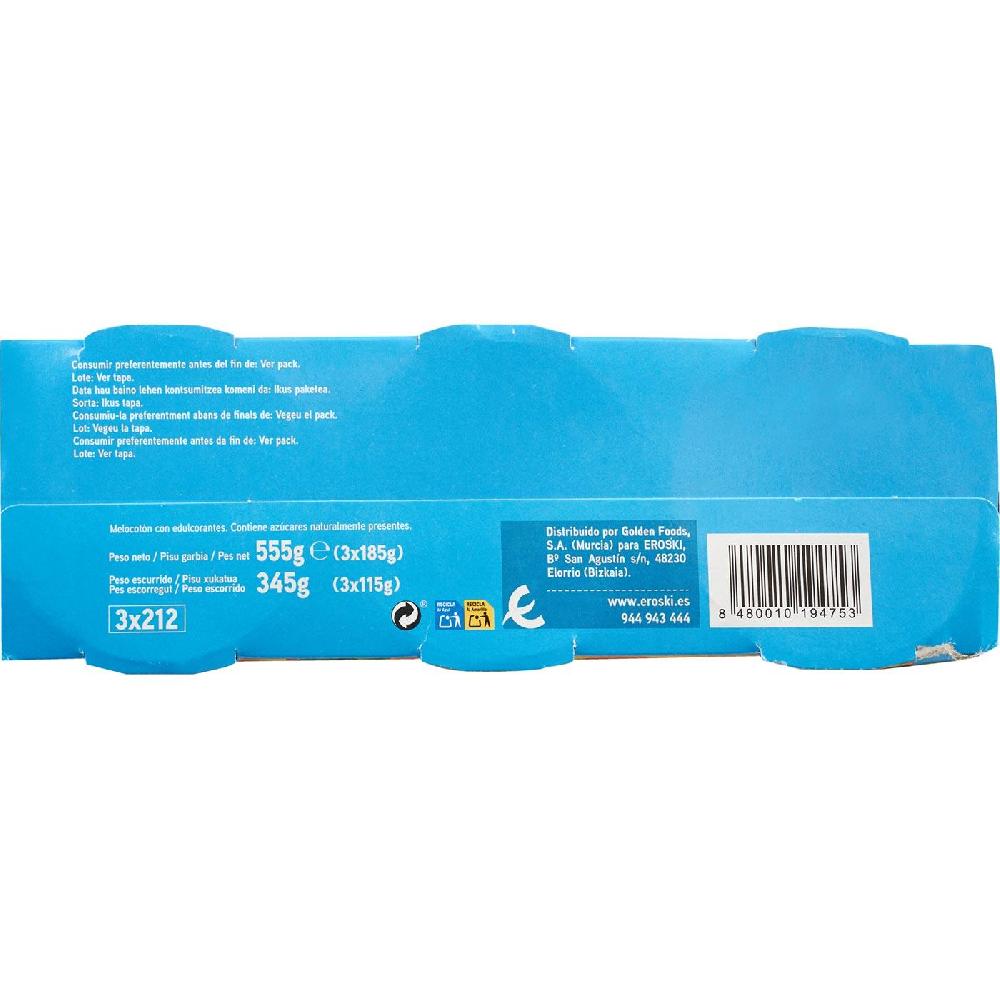 Eroski Melocotón Sin Azúcar EROSKI Pack 3x115 G