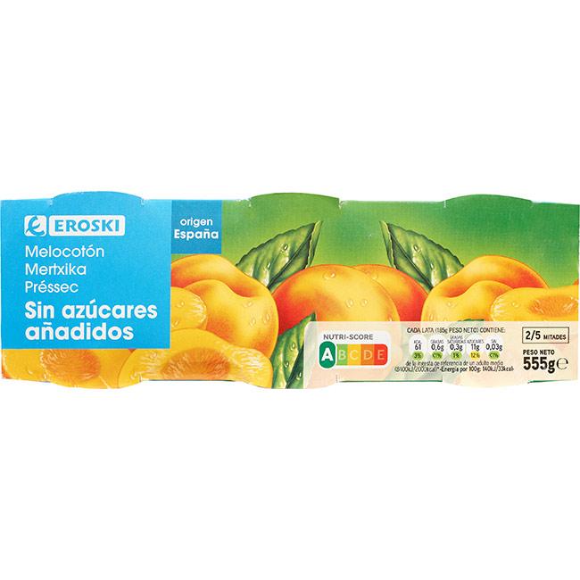 Eroski Melocotón sin azúcar EROSKI pack 3x115 g