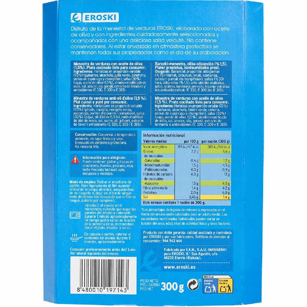 Eroski Menestra De Verduras EROSKI Bandeja 300 G