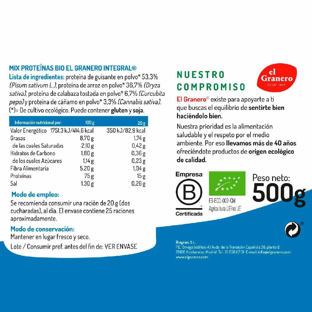 Eroski Mix Proteínas Bio EL GRANERO Bote 500 G