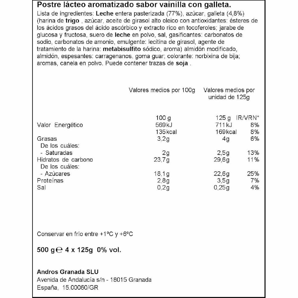 Eroski Natillas Con Galleta DHUL Pack 4x125 G