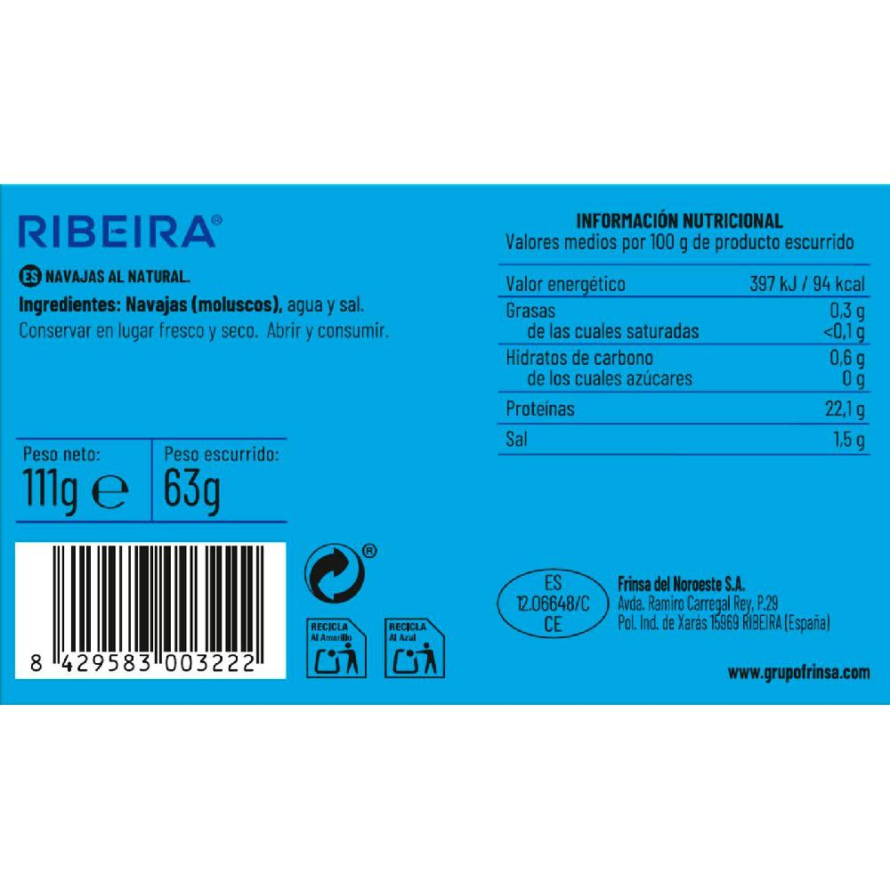 Eroski Navajas Al Natural RIBEIRA Lata 63 G