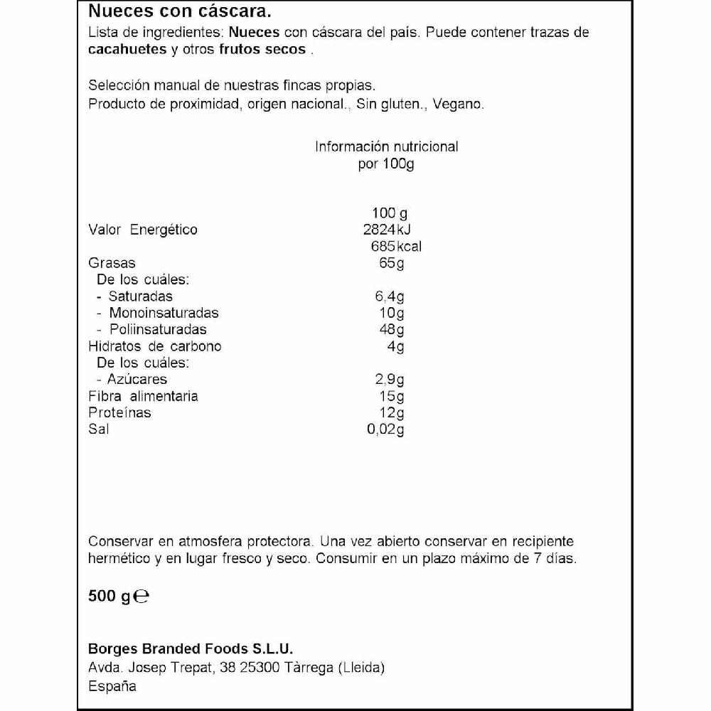 Eroski Nuez Pizarro Con Càscara BORGES Bolsa 500 G
