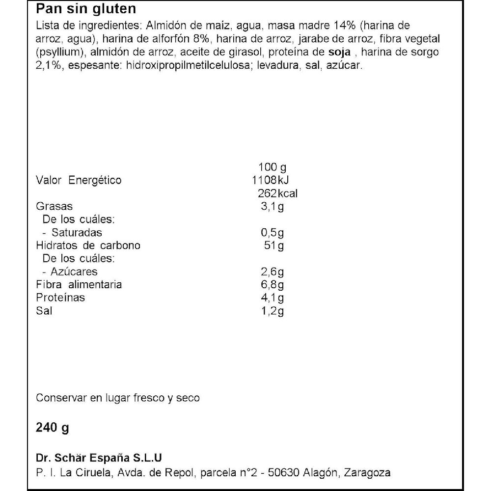 Eroski Pan Payés Sin Gluten SCHAR Paquete 240 G