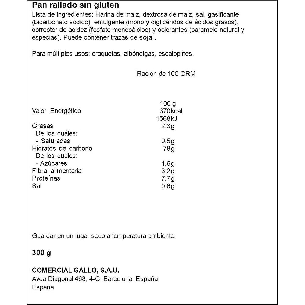 Eroski Pan Rallado Sin Gluten GALLO Paquete 300 G