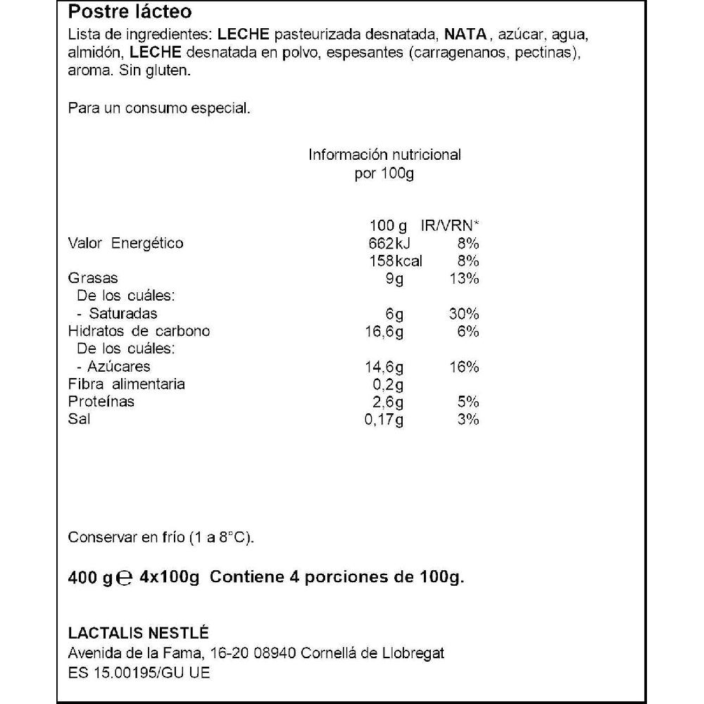 Eroski Panna Cotta Natural LA LECHERA Pack 4x100 G