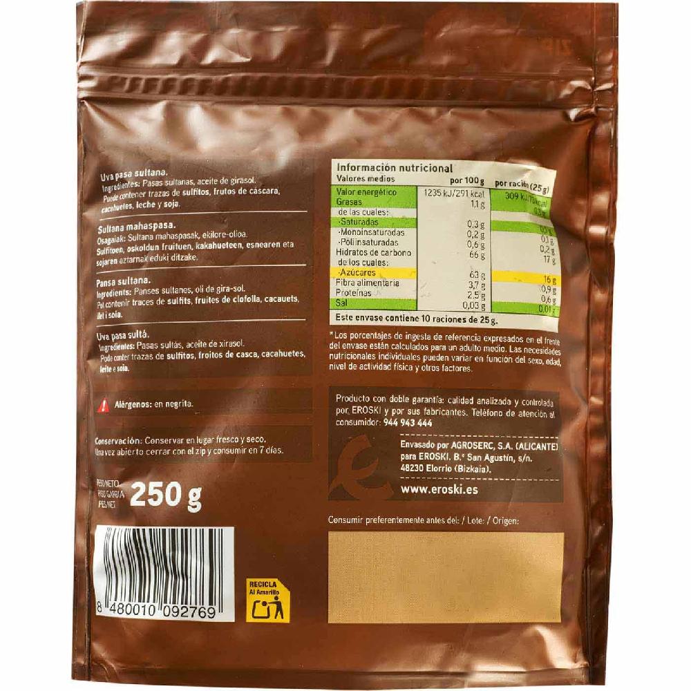 Eroski Pasas Sultana EROSKI Bolsa 250 G