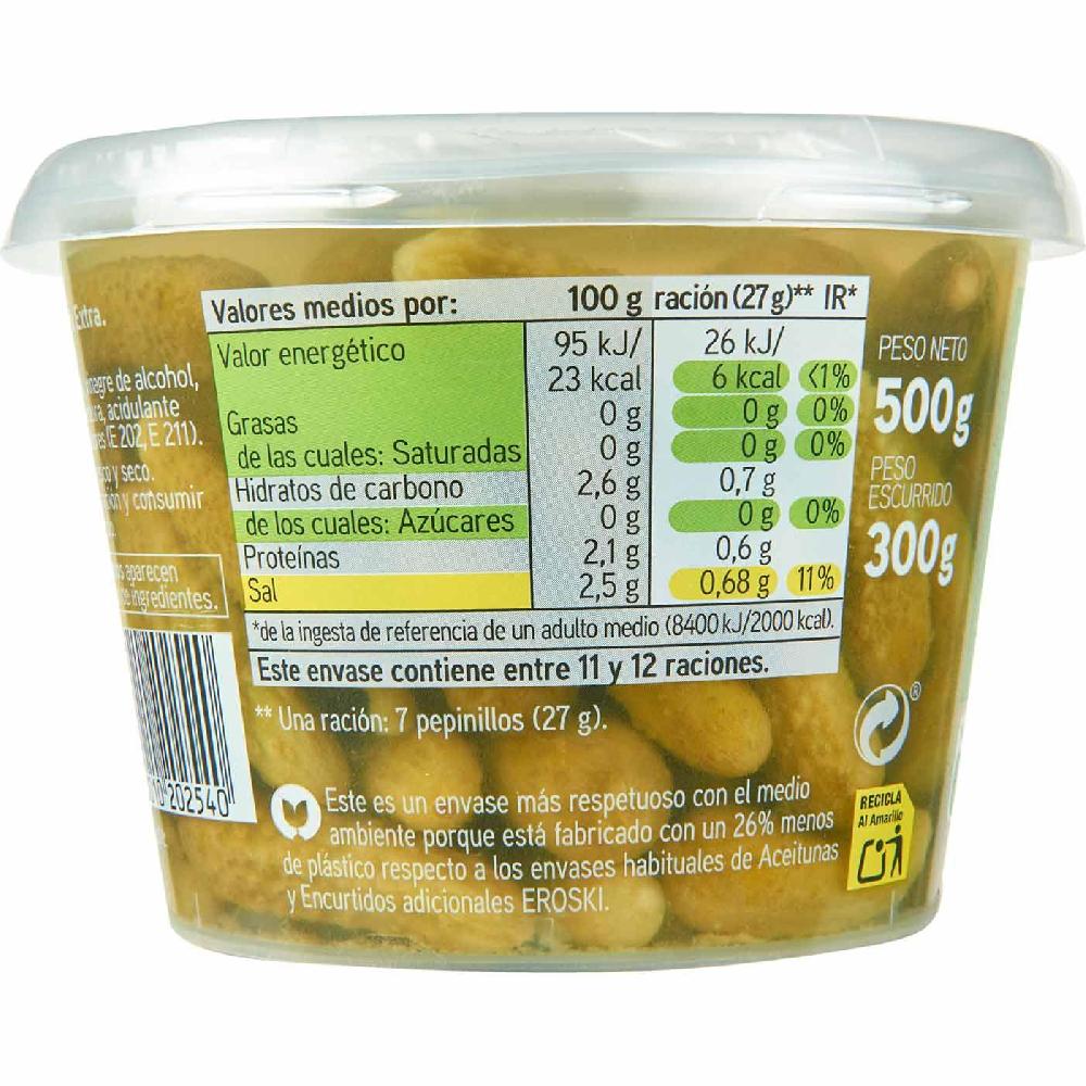 Eroski Pepinillos En Vinagre EROSKI Cubeta 300 G