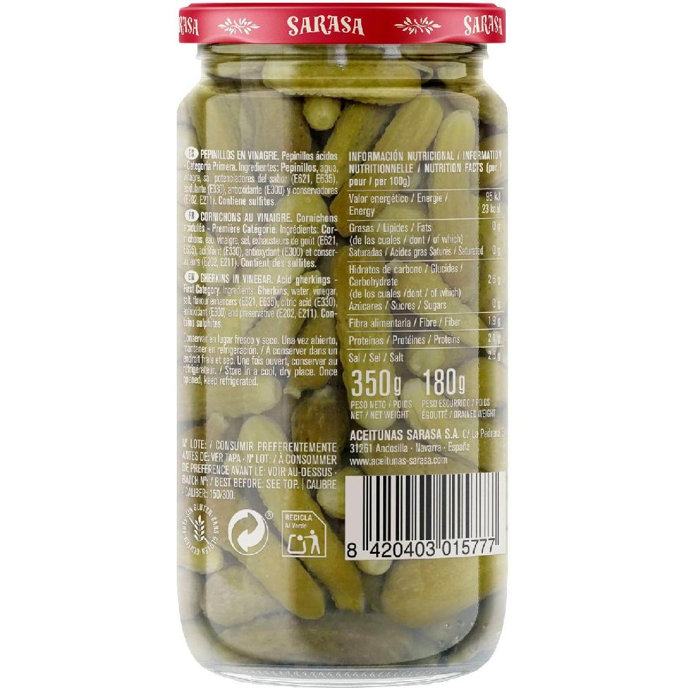 Eroski Pepinillos En Vinagre SARASA Frasco 180 G