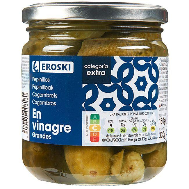 Eroski Pepinillos grandes EROSKI frasco 180 g