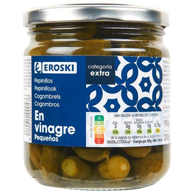 Eroski Pepinillos pequeños EROSKI frasco 190 g