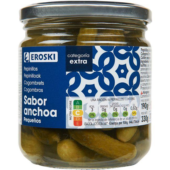 Eroski Pepinillos sabor anchoa EROSKI frasco 190 g
