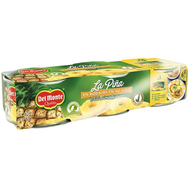 Eroski Piña en rodajas DEL MONTE pack 3x145 g