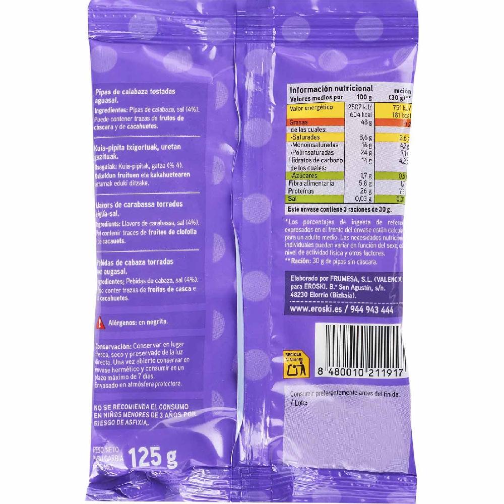 Eroski Pipa De Calabaza Aguasal EROSKI Bolsa 125 G
