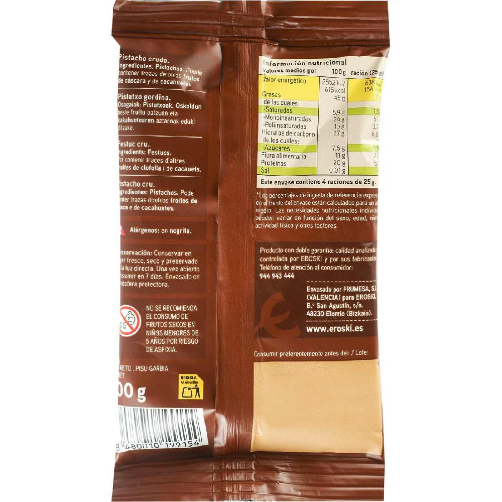 Eroski Pistacho Crudo Pelado EROSKI Bolsa 100 G