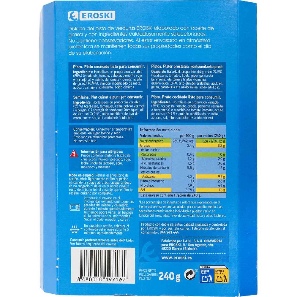 Eroski Pisto De Verduras EROSKI Bandeja 240 G