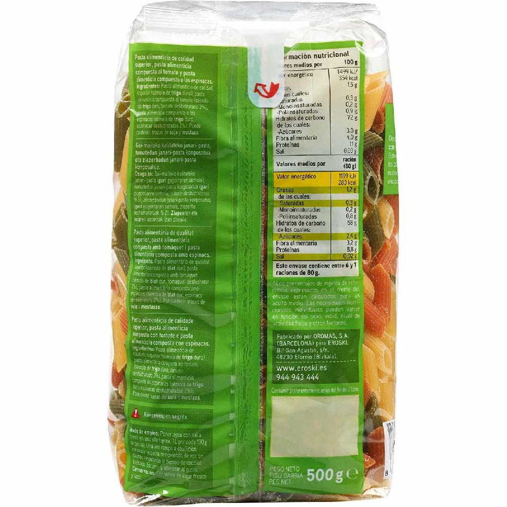 Eroski Plumas Con Vegetales EROSKI Paquete 500 G