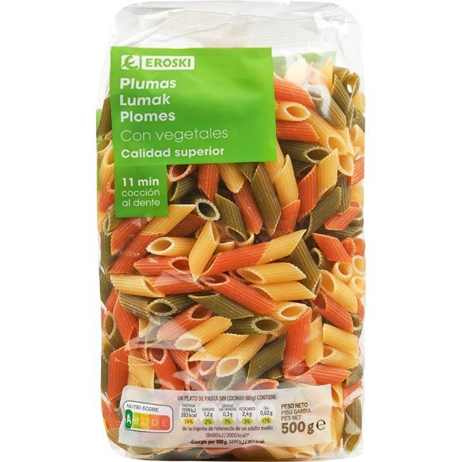 Eroski Plumas con vegetales EROSKI paquete 500 g