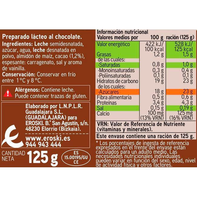 Eroski Postre Sabor Chocolate EROSKI Pack 4x125 G