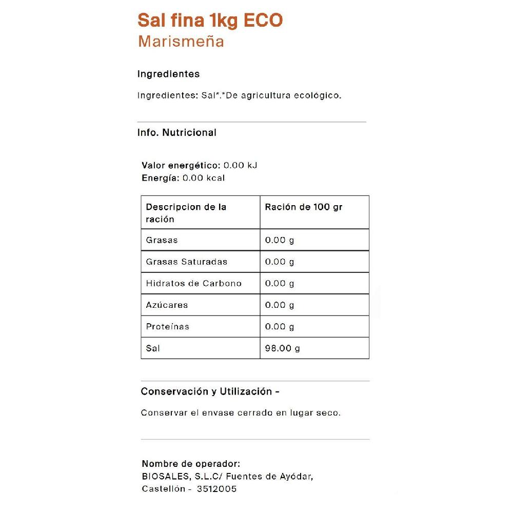 Eroski Sal Fina Marismeña Eco VERITAS Paquete 1 Kg