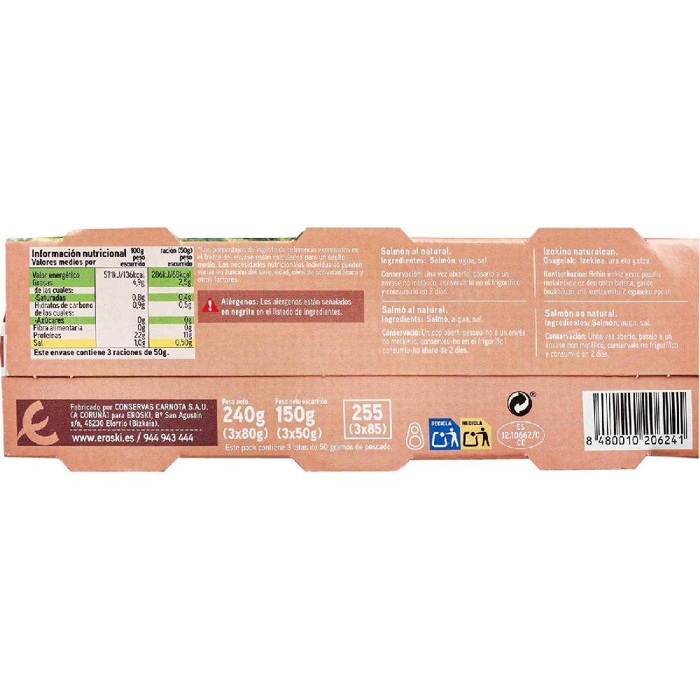 Eroski Salmón Al Natural EROSKI Pack 3x50 G