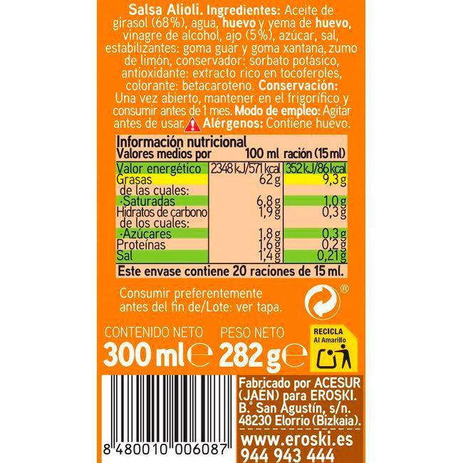Eroski Salsa Alioli EROSKI Bote 300 Ml