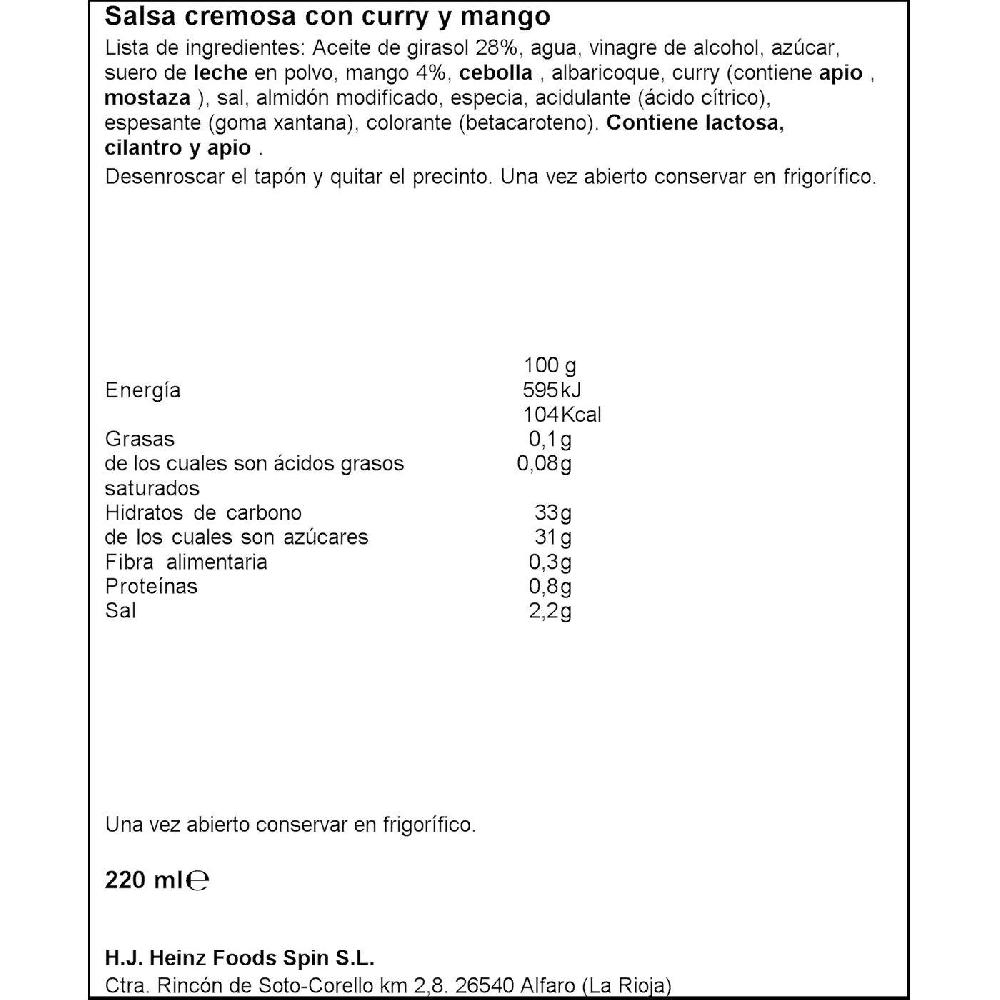 Eroski Salsa De Curry-mango HEINZ Bocabajo 220 G