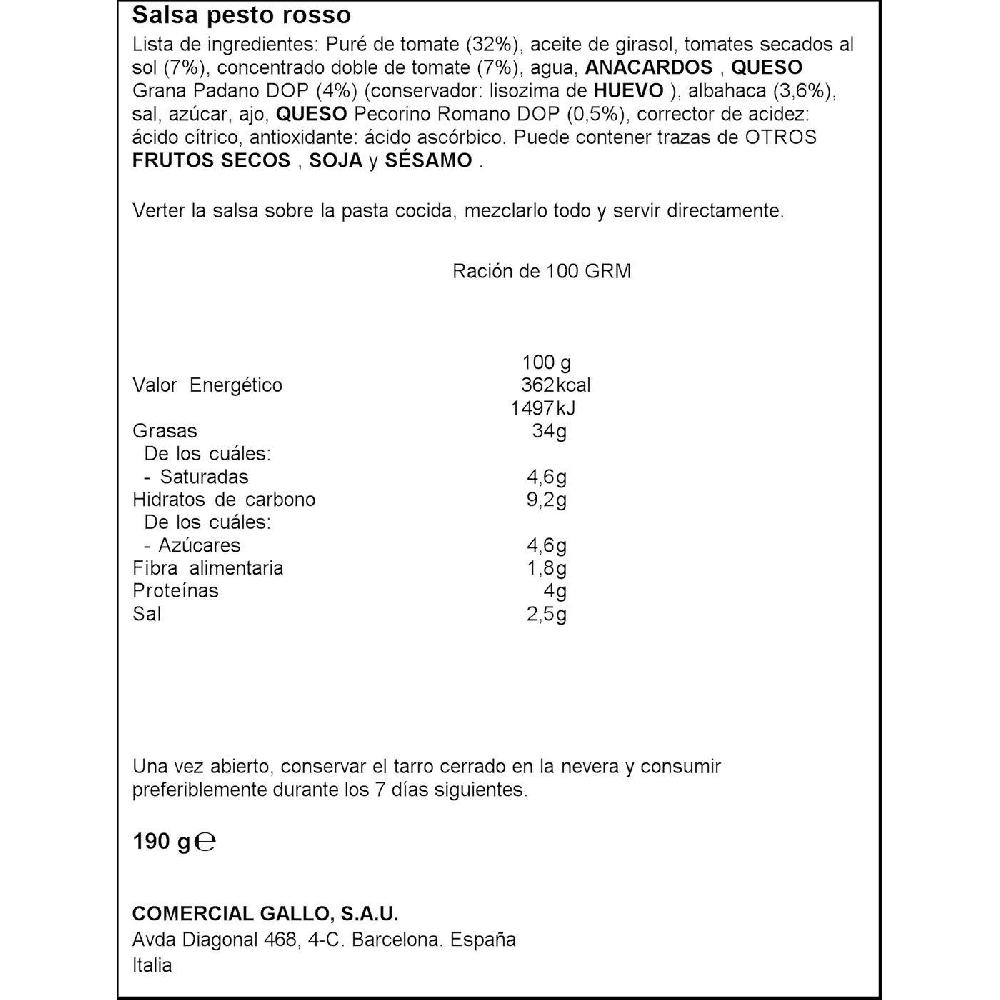 Eroski Salsa Pesto Rosso GALLO Frasco 190 G