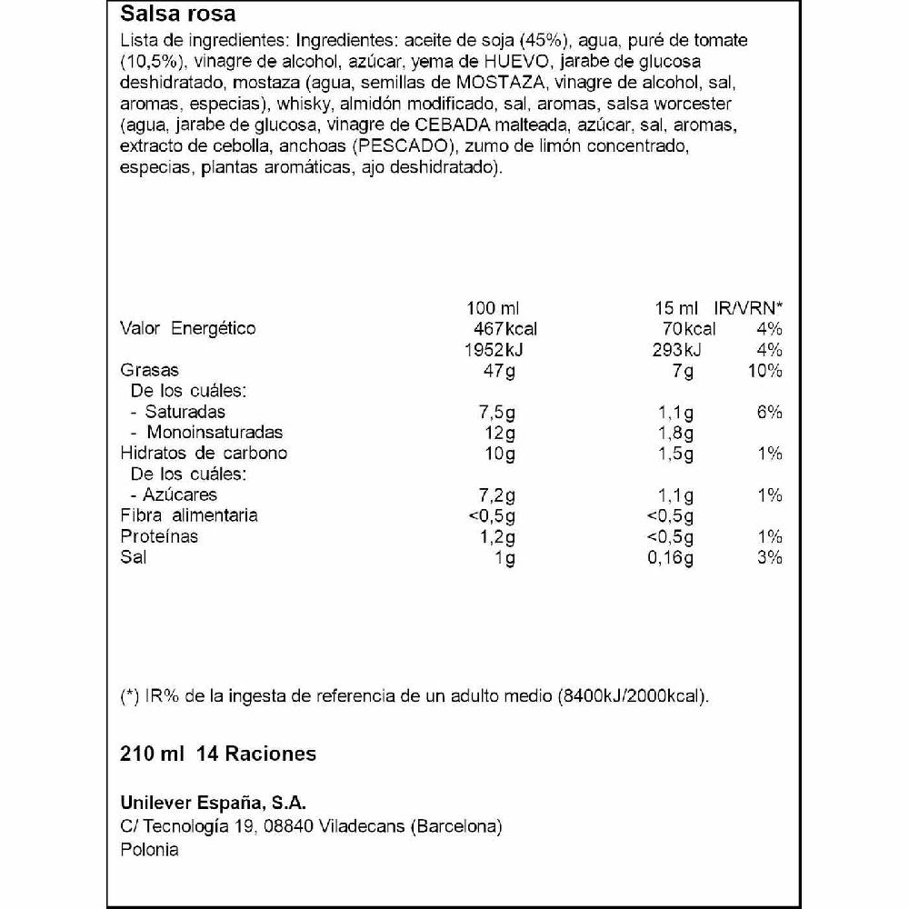 Eroski Salsa Rosa CALVÉ Frasco 210 Ml