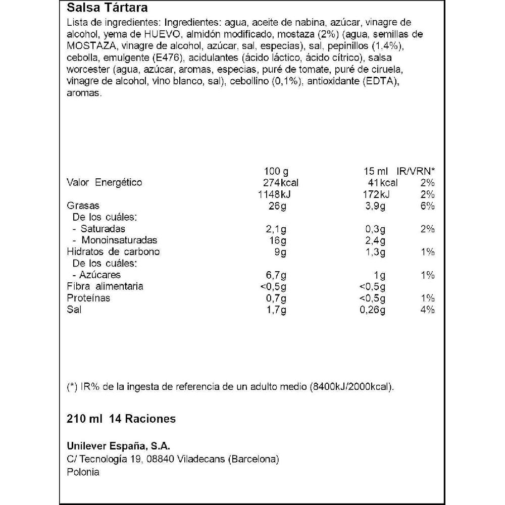 Eroski Salsa Tártara CALVÉ Frasco 210 Ml