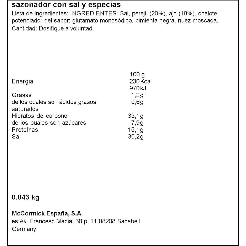 Eroski Sazonador De Ajo-perejil DUCROS Frasco 43 G
