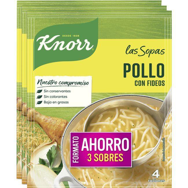 Eroski Sopa de pollo con fideos KNORR pack 3x63 g
