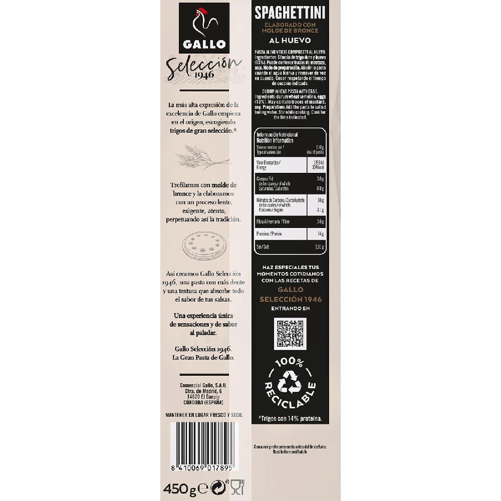 Eroski Spaguettini Al Huevo GALLO Paquete 450 G