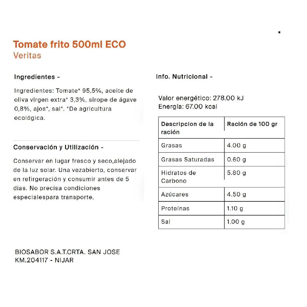 Eroski Tomate Frito Eco VERITAS Frasco 500 Ml