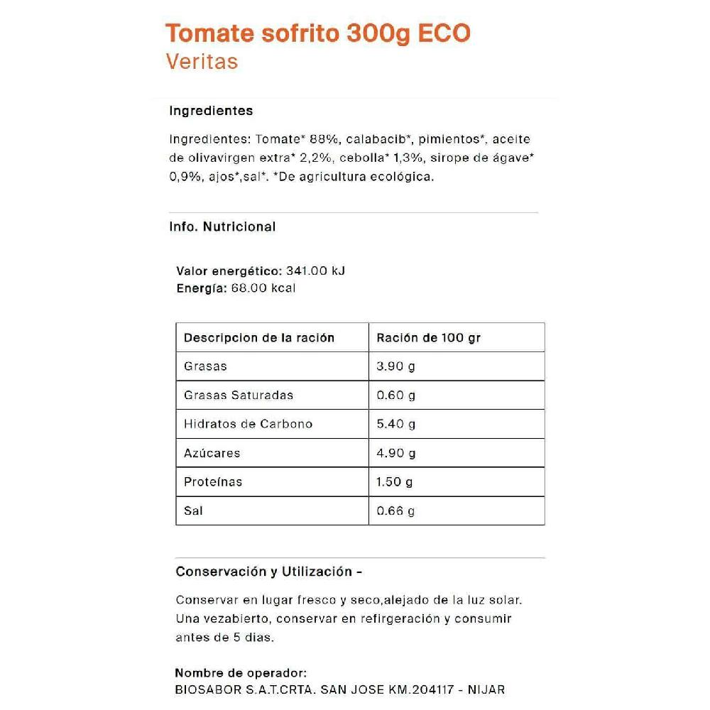Eroski Tomate Sofrito Eco VERITAS Frasco 300 G