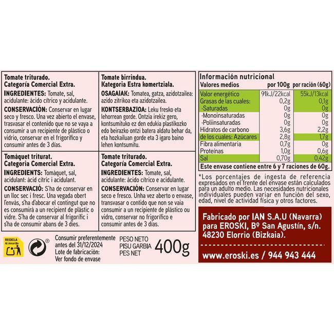 Eroski Tomate Triturado EROSKI BASIC Lata 400 G