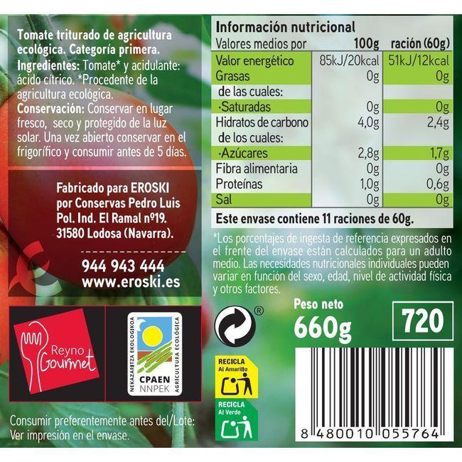 Eroski Tomate Triturado EROSKI BIO Frasco 660 G
