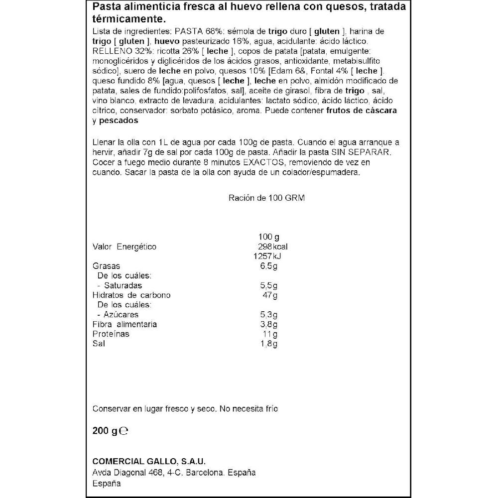 Eroski Tortelloni Con Queso GALLO Bandeja 200 G