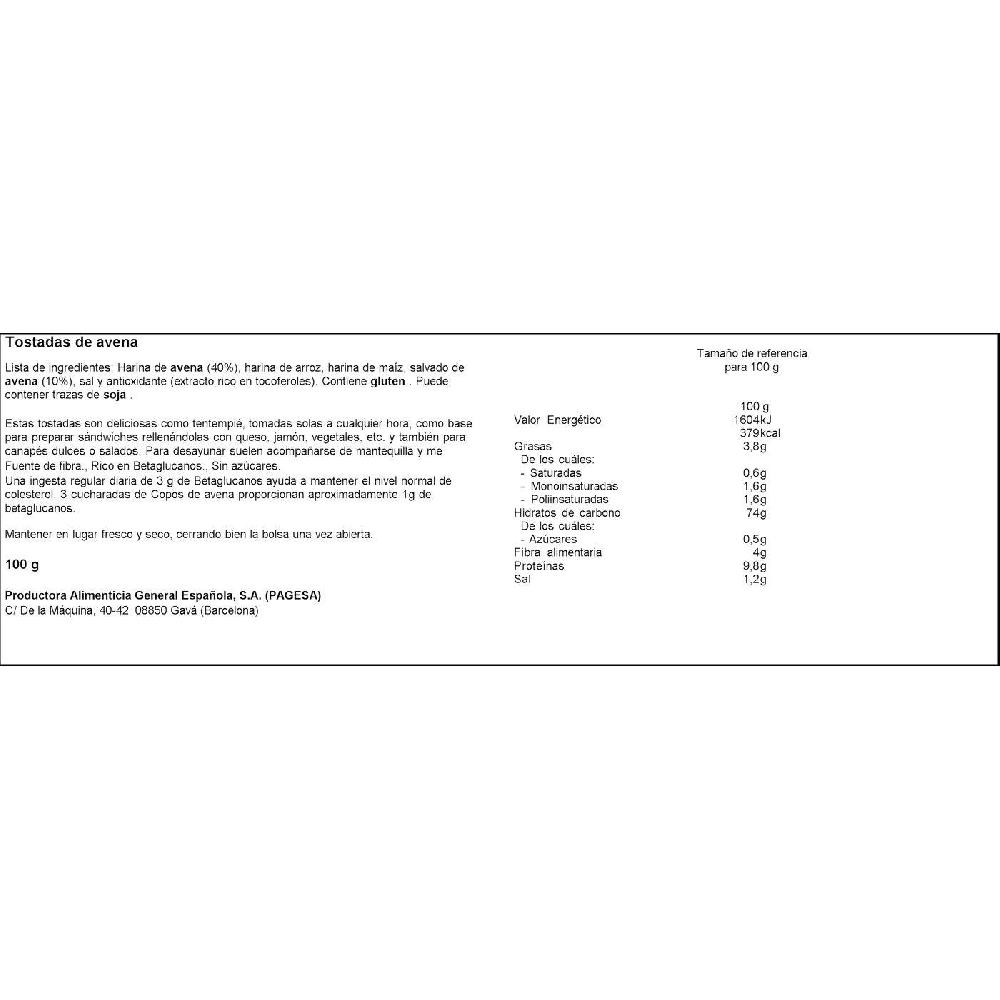 Eroski Tostadas De Avena D. RADISSON Paquete 100 G